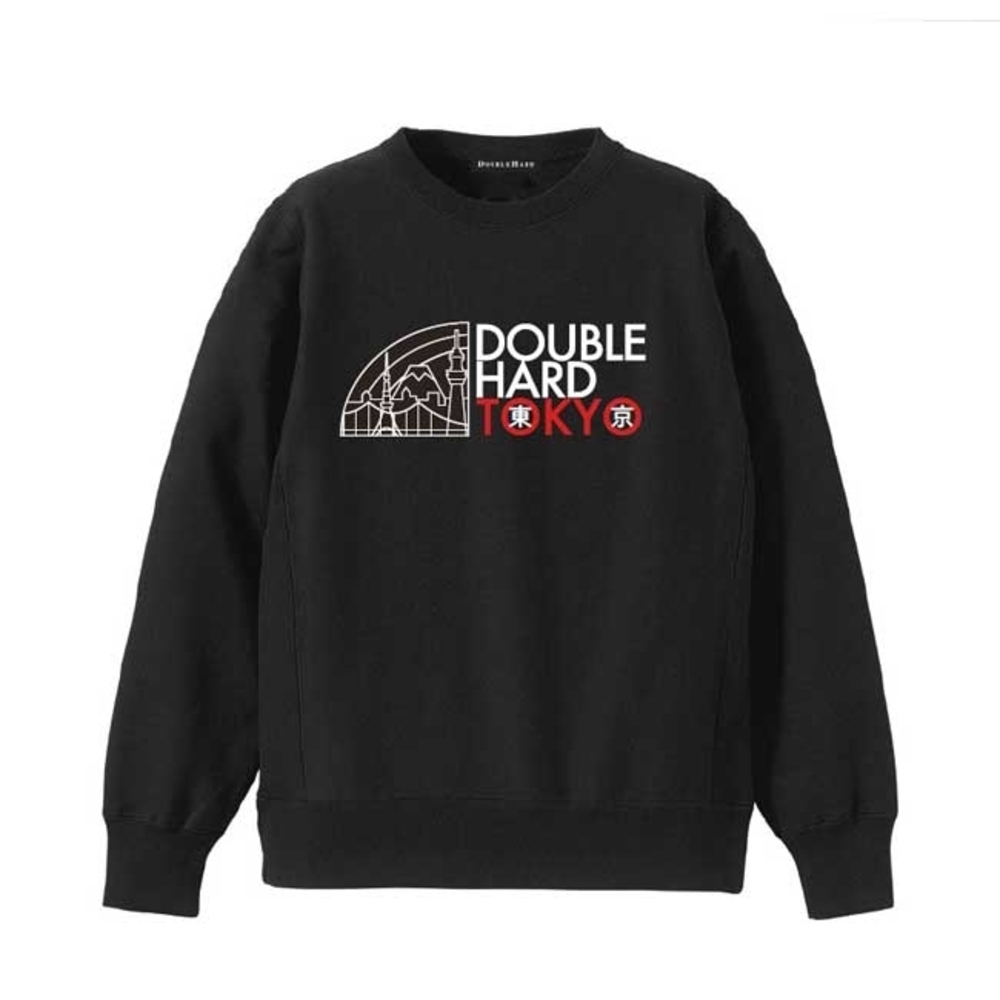 Double Hard Black Crewneck Sweatshirt with White and Red Tokyo Graphic